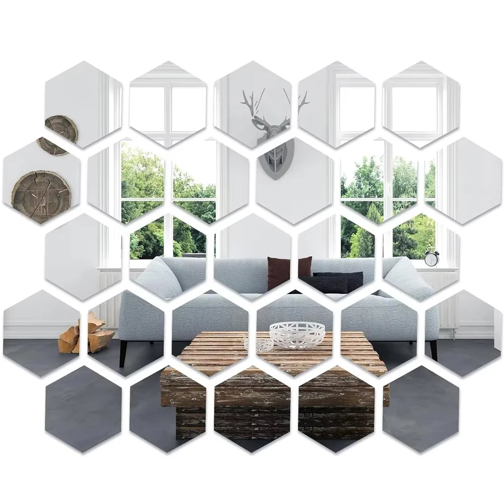 3D Hexagonal Mirror Wall Sticker