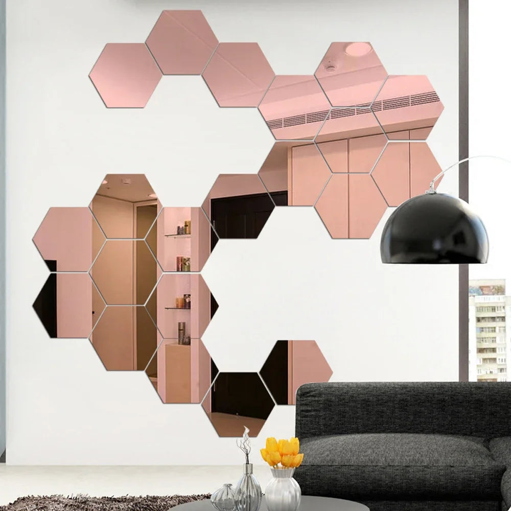 3D Hexagonal Mirror Wall Sticker